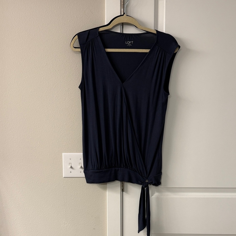 LOFT Dark Blue Sleeveless Wrap Blouse